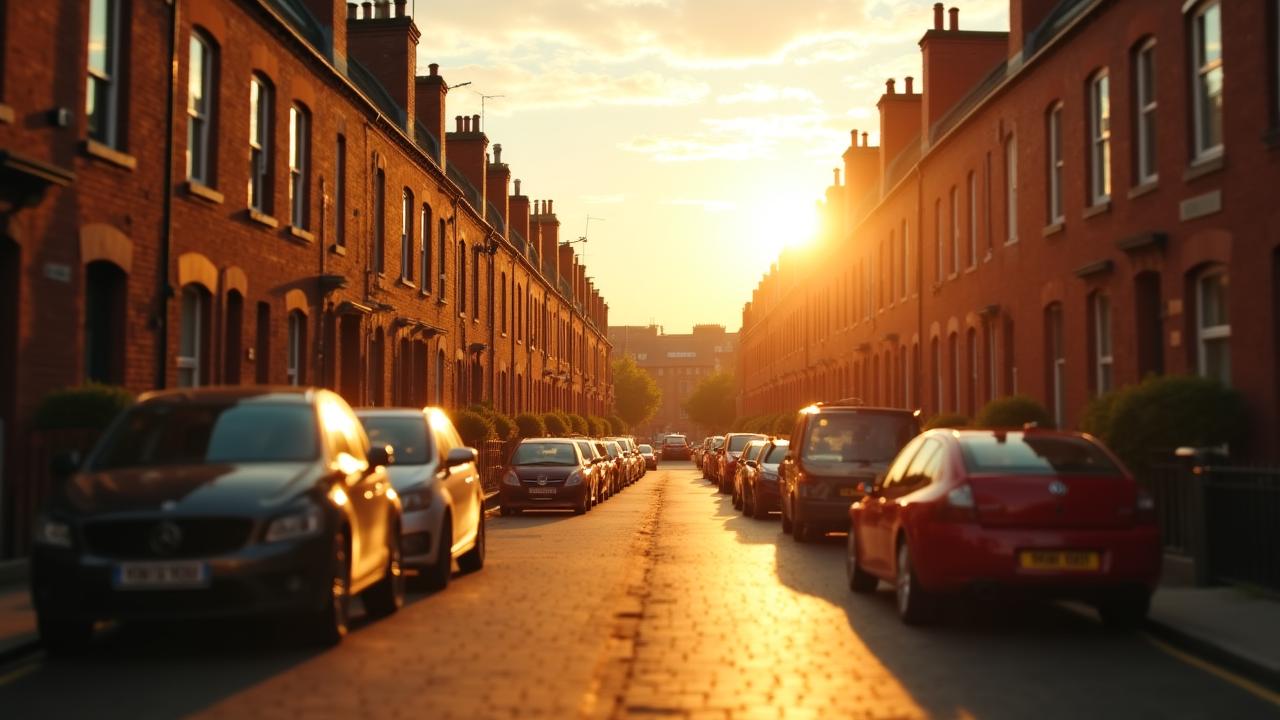 A warm, soft-focus view of a Dublin residential street at dusk, symbolizing hope and home